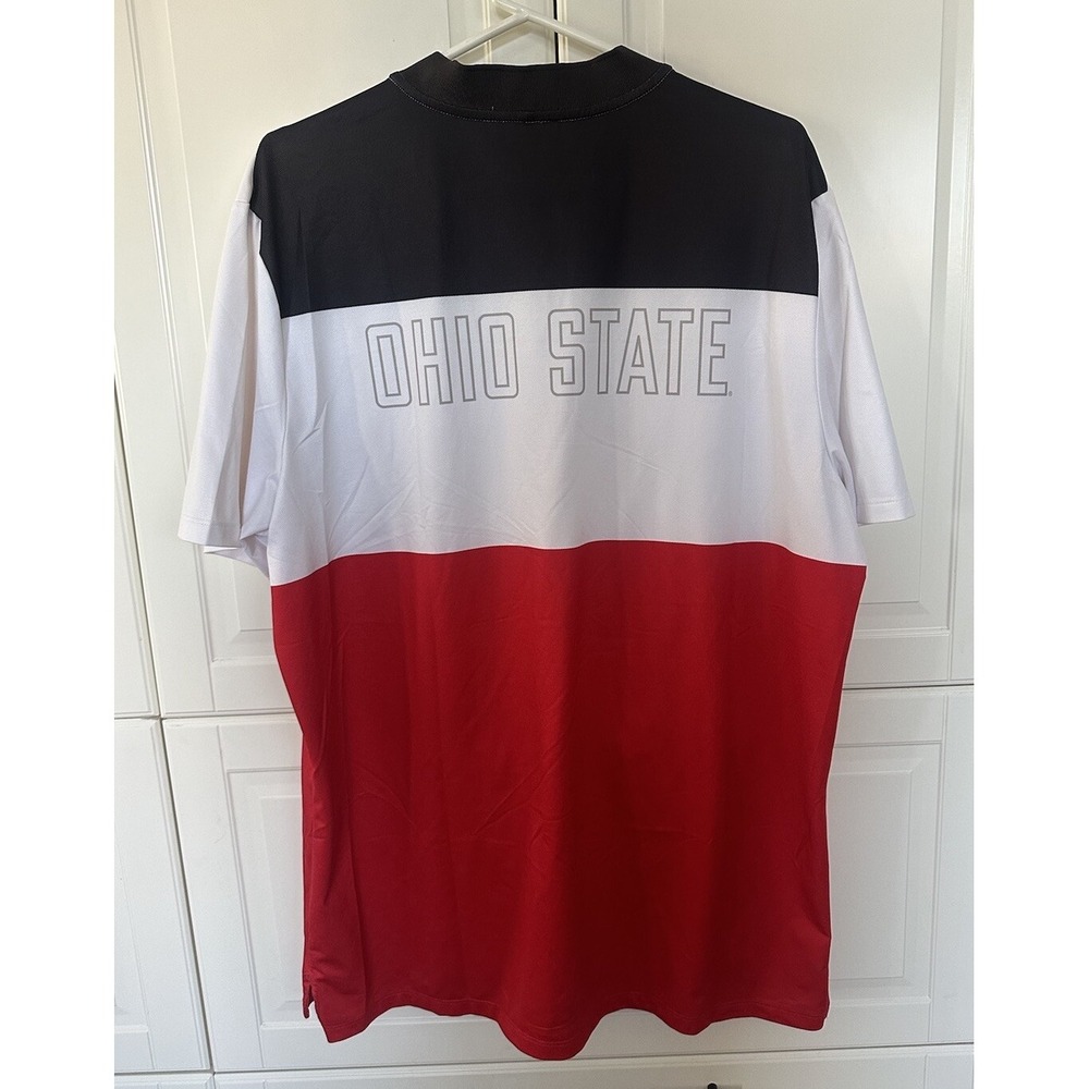 Ohio State Buckeyes OSU Nike Transition Dri Fit Mens Golf Polo XL White Red Blk - Picture 4 of 5